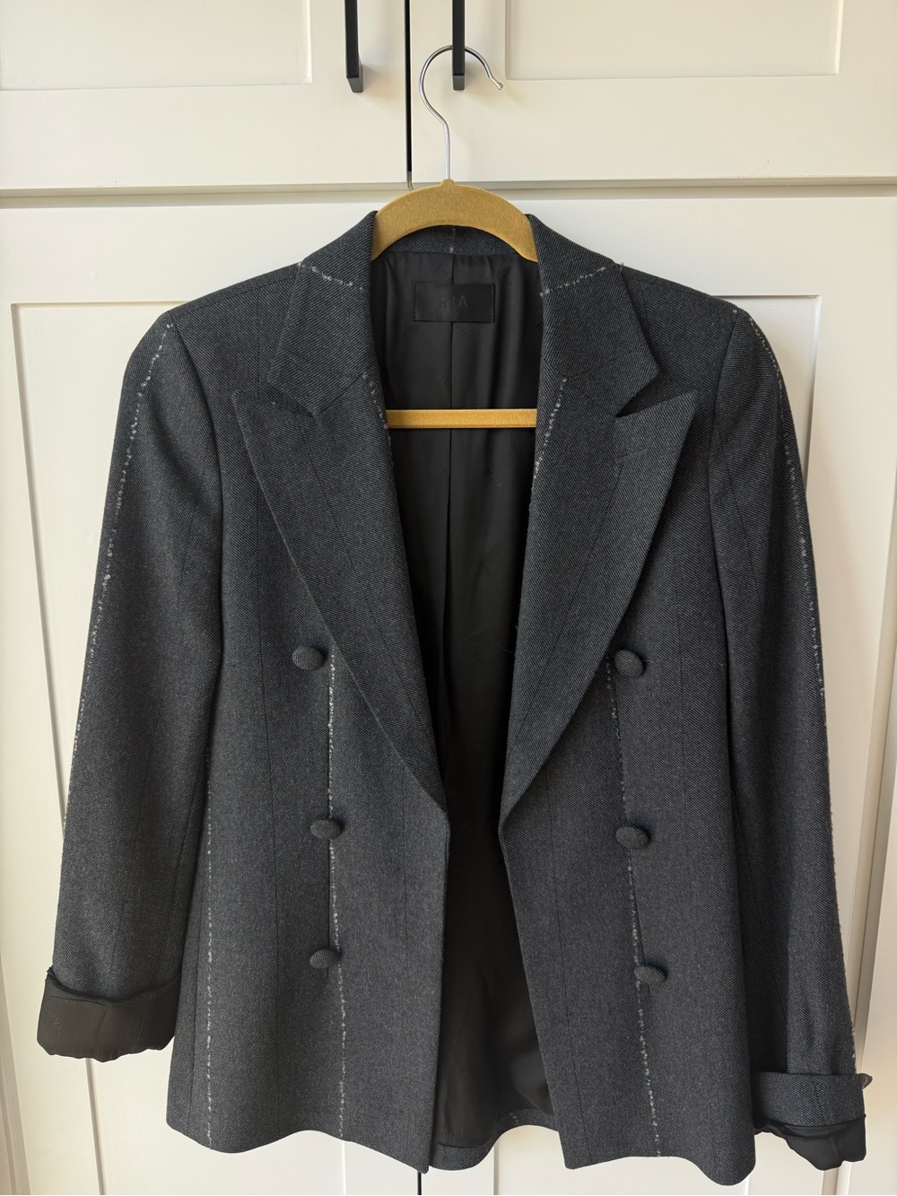 R+A Charcoal Gray Double-Breasted Women's Blazer
